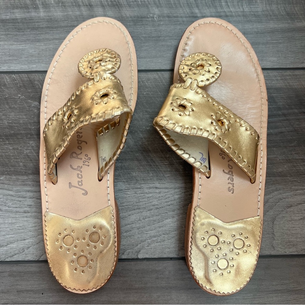 Jack Rogers Gold Leather Thong Sandals